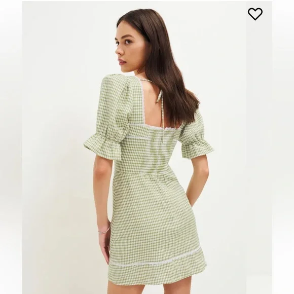 Reformation | Dresses | Reformation Evianna Linen Dress In Avocado Check |  Poshmark